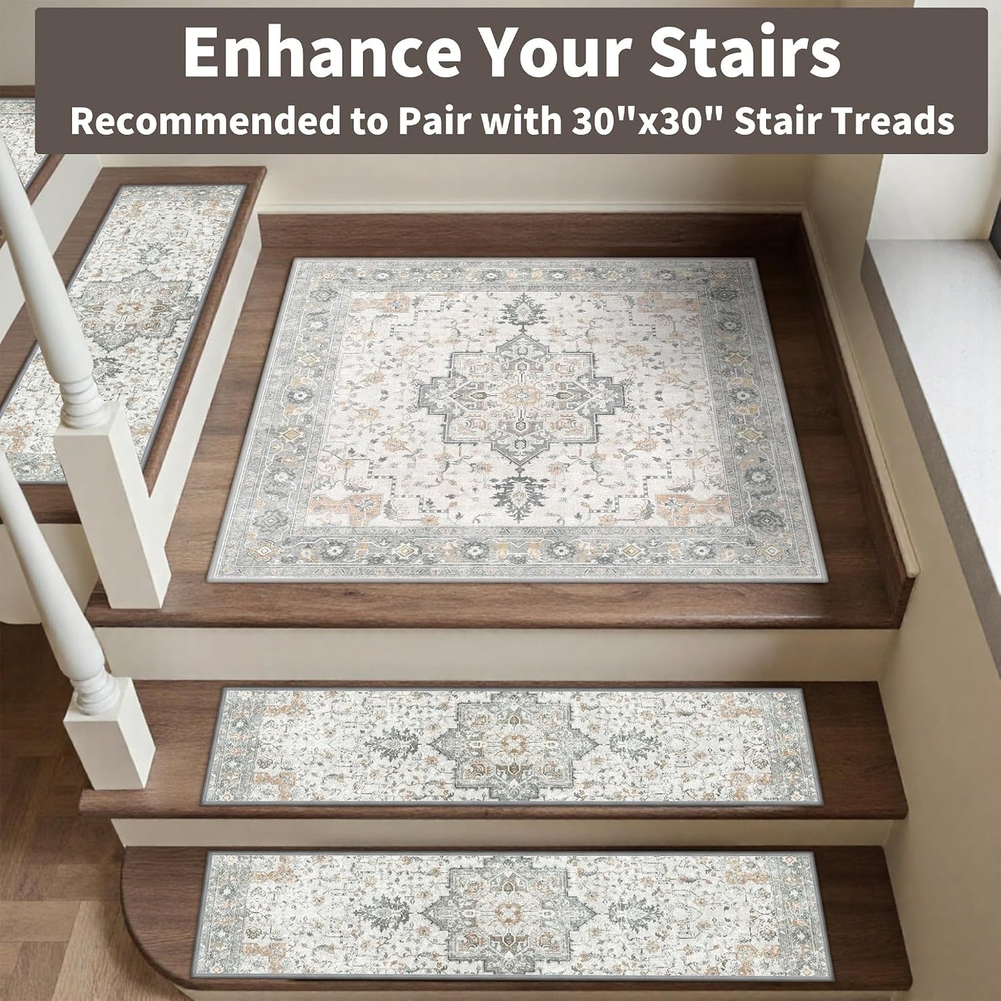 sarben Non Slip Stair Treads for Wooden Steps 15PCS - 8"x30" Indoor Safety Carpet, Edging Mats with TPE Adhesive Backing, Pet and Elderly Friendly Stair Rugs (Taupe) - Colors A