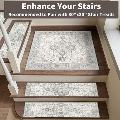 sarben Non Slip Stair Treads for Wooden Steps 15PCS - 8"x30" Indoor Safety Carpet, Edging Mats with TPE Adhesive Backing, Pet and Elderly Friendly Stair Rugs (Taupe) - Colors A