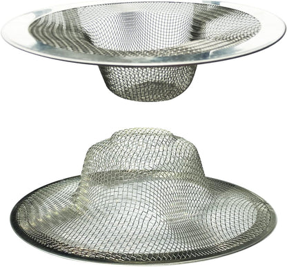 Sink Strainer 2Pcs Stainless Steel Metal Mesh Sink Drain Strainer Large Wide Brim 3.5" Diameter for Most Kitchen Sink Bathroom Bathtub Shower Room Balcony Drains