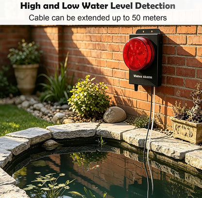 Water Level Leak Alarm with 16.4Ft 2 Sensors,120dB Strobe, Metal | 9V Battery-Powered, Dual Sensors Float Switch and Leak Probe, Adjustable Volume, For Sump Pump Dishwasher Under Sink Basement