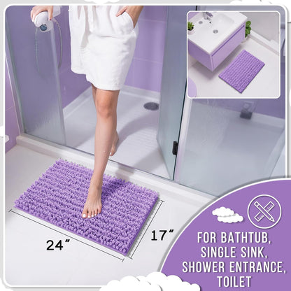 Yimobra Bathroom Rugs Non Slip Washable - Ultra Soft Absorbent Chenille Bath Mat, Quick Dry Shaggy Floor Carpet for Tub Shower, Gray Home Decor Accessories, 24x17 Inch