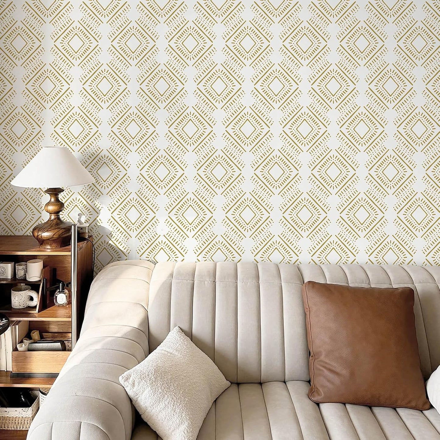 Heroad Boho Peel and Stick Wallpaper Beige Renter Friendly Wall Paper Peel and Stick Modern Contact Paper Neutral Geometric Wallpaper for Bedroom Bathroom Cabinets Decor Vinyl Waterproof 17.3"x78.7"