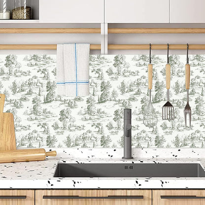 Peel and Stick Wallpaper, Self - Adhesive Removable Vintage Pastoral Landscape Pattern, PVC Contact Paper for Bedroom/Living Room/Kitchen/Bathroom/Cabinet, Renter Friendly