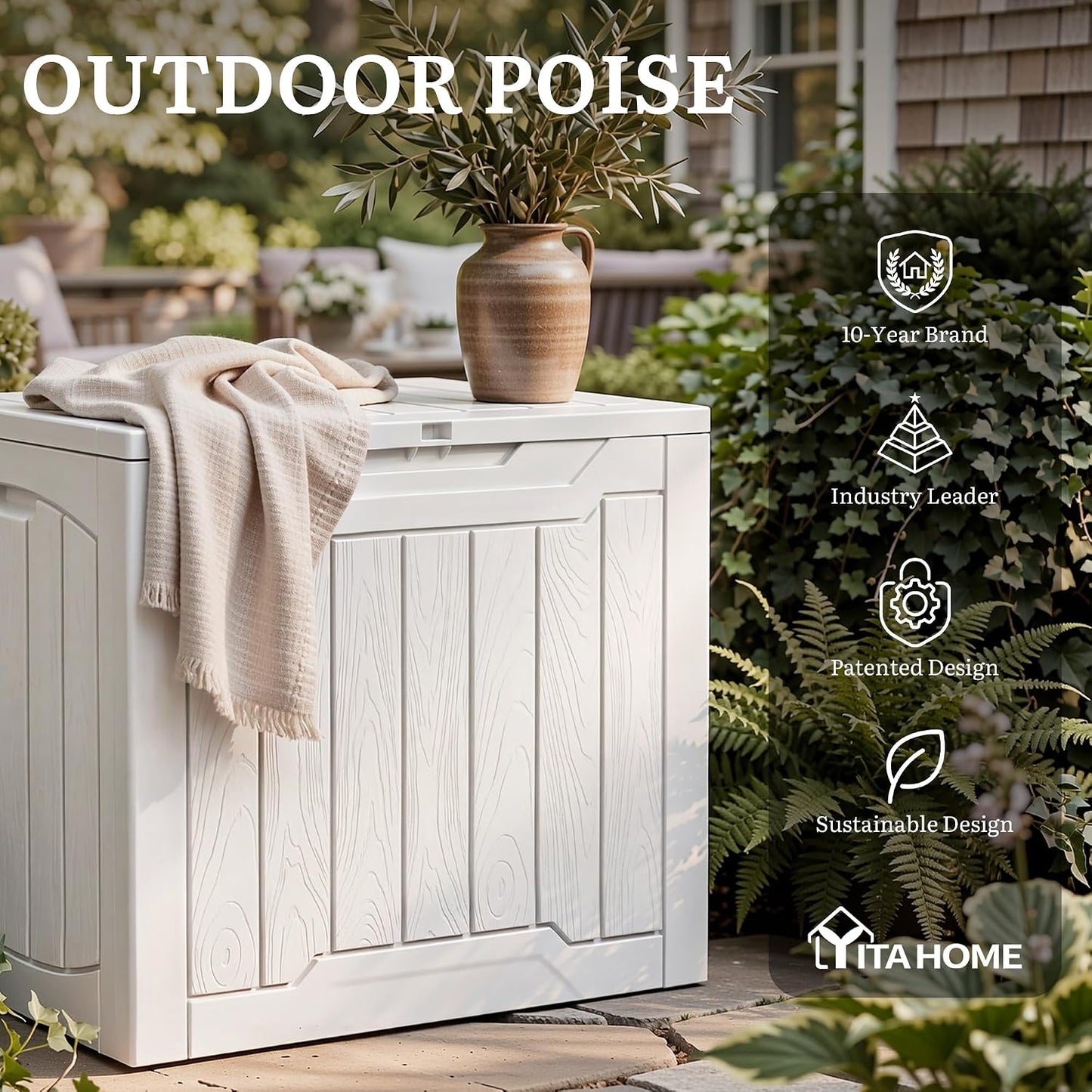 YITAHOME 134 Gallon Large Deck Box | Waterproof Resin Outdoor Storage Box with Lock, Doubles as 2-Person Bench Seating for Patio Furniture Cushions,Garden Tools &