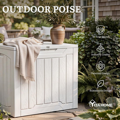 YITAHOME 134 Gallon Large Deck Box | Waterproof Resin Outdoor Storage Box with Lock, Doubles as 2-Person Bench Seating for Patio Furniture Cushions,Garden Tools &