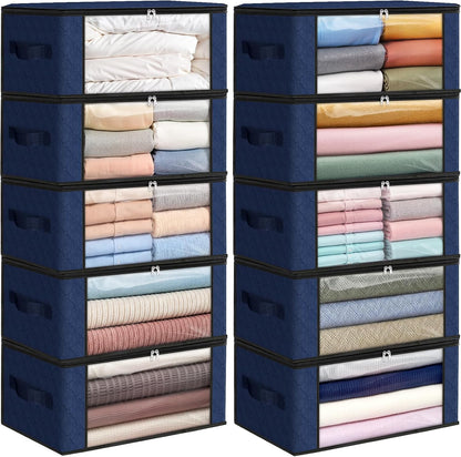 Fab totes 6 Pack Storage Bags for Clothes and Blanket, Foldable Closet Organizers and Storage with Zippers, Clear Window and Handles, Fabric Storage Bins for Sweater, Comforter, Bedding,Linen Sheets