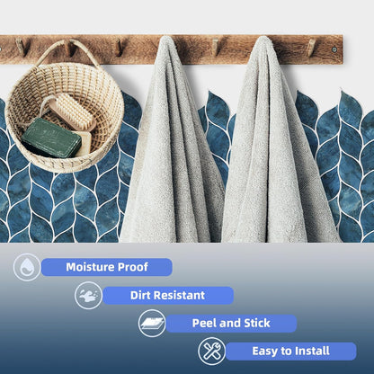 Tilingview 10 Pcs Vinyl Leaf Peel and Stick Tile for Kitchen Backsplash, Premium Self-Adhesive Tiles Plastic Wall Stickers Art Mosaics (Blue Gray)
