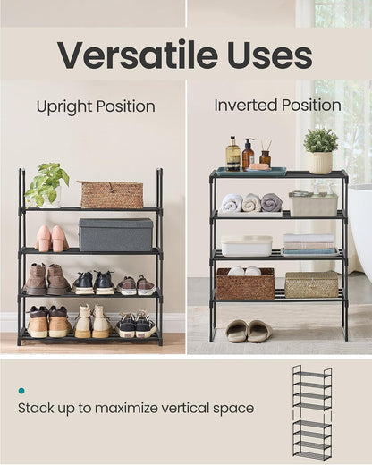 SONGMICS Shoe Rack, 6-Tier Shoe Organizer, Metal Storage Shelf, Upright or Upside Down, for 24-30 Pairs, Stackable, for Entryway, 11.8 x 36.2 x 42.7 Inches, Black ULSA306BH01