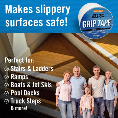 Better Boat Anti Slip Tape for Outdoor Stair Treads, Non-Skid Grip for Stairs and Steps, 4" x 40ft Roll, Clear Waterproof Traction, Weather-Resistant Friction Floor Tread for Dogs and Steps