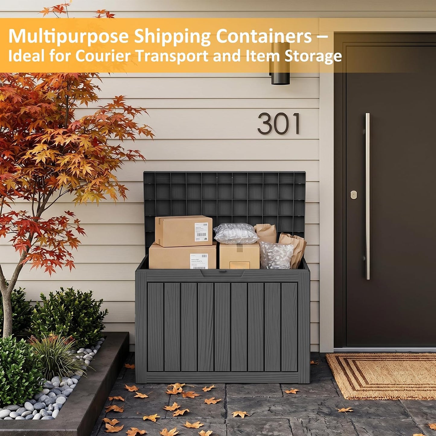 Package Delivery Box, Lockable Resin Outdoor Package, Waterproof Deck Box for Porches, Patios, Indoor & Outdoor Use (70 Gallon, Grey)