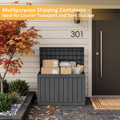 Package Delivery Box, Lockable Resin Outdoor Package, Waterproof Deck Box for Porches, Patios, Indoor & Outdoor Use (70 Gallon, Grey)