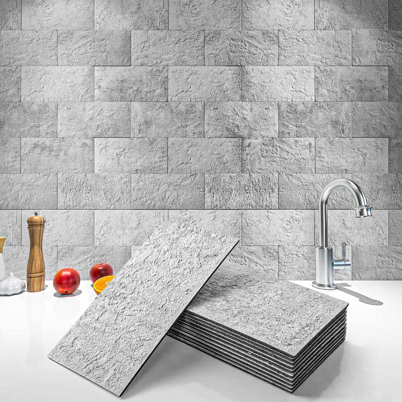 Art3d 102-Piece Peel and Stick Wall Tile for Kitchen Backsplash, Bathroom, Fireplace, 3in. × 6in. Stick on Subway Tile, Glossy White