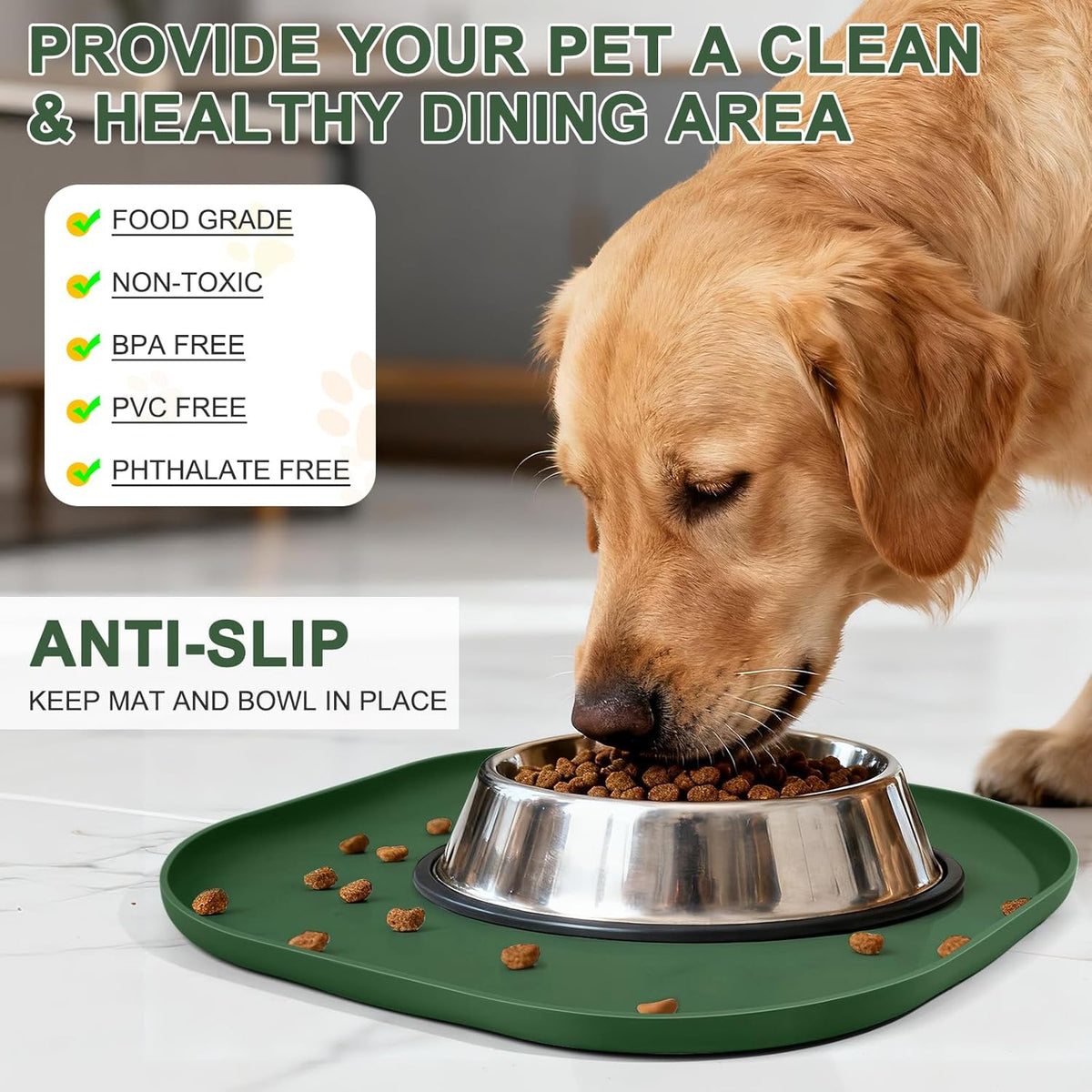 SMILOOL Silicone Pet Food Mat with Raised Edge for Food and Water Bowl, Dog Feeding Mats, Cat Food Trays for Floor Waterproof, Rubber Tray for Dogs and Cats, 19 x 12 x 0.7 Black