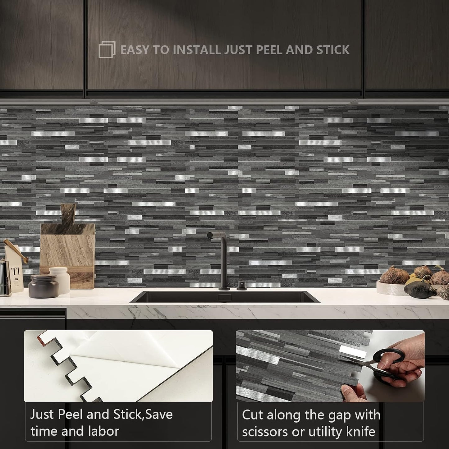 Midcard 20 Sheet Peel and Stick Backsplash, White Marble PVC Wall Tile for Kitchen Backsplash