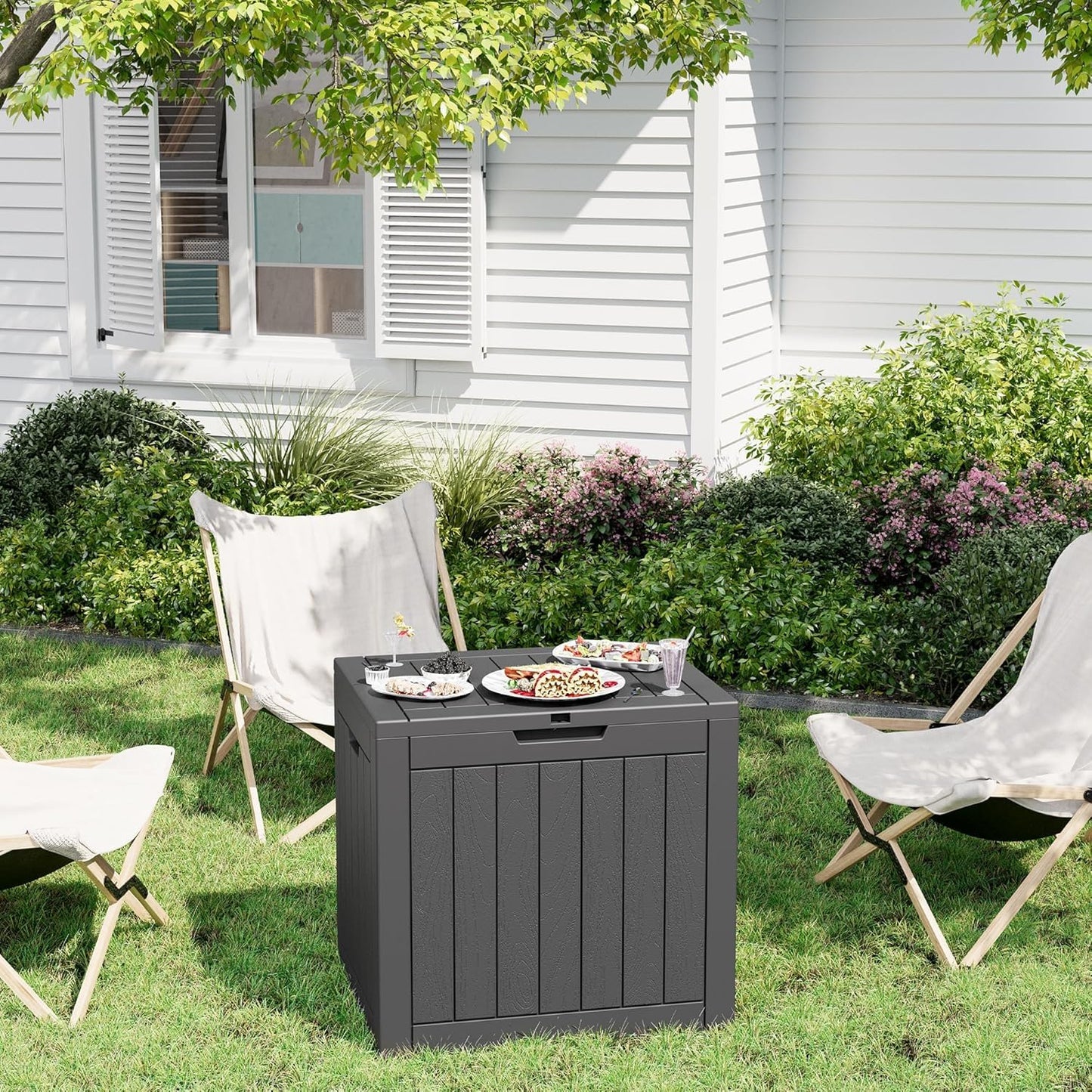 35 Gallon Outdoor Storage Box, Waterproof Resin Deck Box with Lockable Lid – Storage Cabinet for Patio Furniture, Pool Supplies, Garden Tools – Indoor & Outdoor Use
