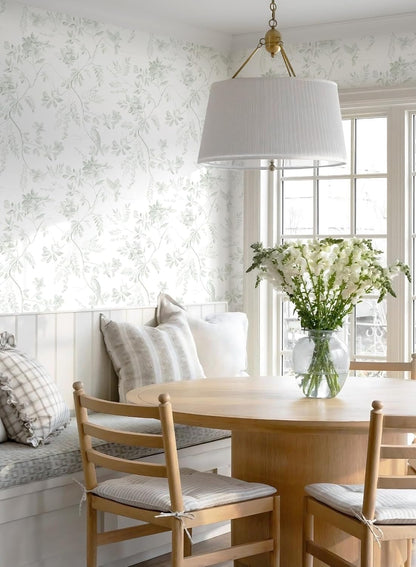 Dimoon 17.3''x78.7'' Vintage Peel and Stick Wallpaper Boho Beige Neutral Contact Paper White Floral Bird Wallpaper Removable Botanical Renter Friendly Modern Wall Paper Bedroom Bathroom Vinyl Roll