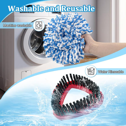 Spin Mop Handle, Mop Heads Replacements,Scrubber Brush and Mop Base Compatible with Ocedar RinseClean 2-Tank System, Mop Handle and Head Replacement Combo Set for Wet Dry Use Floor Cleaning