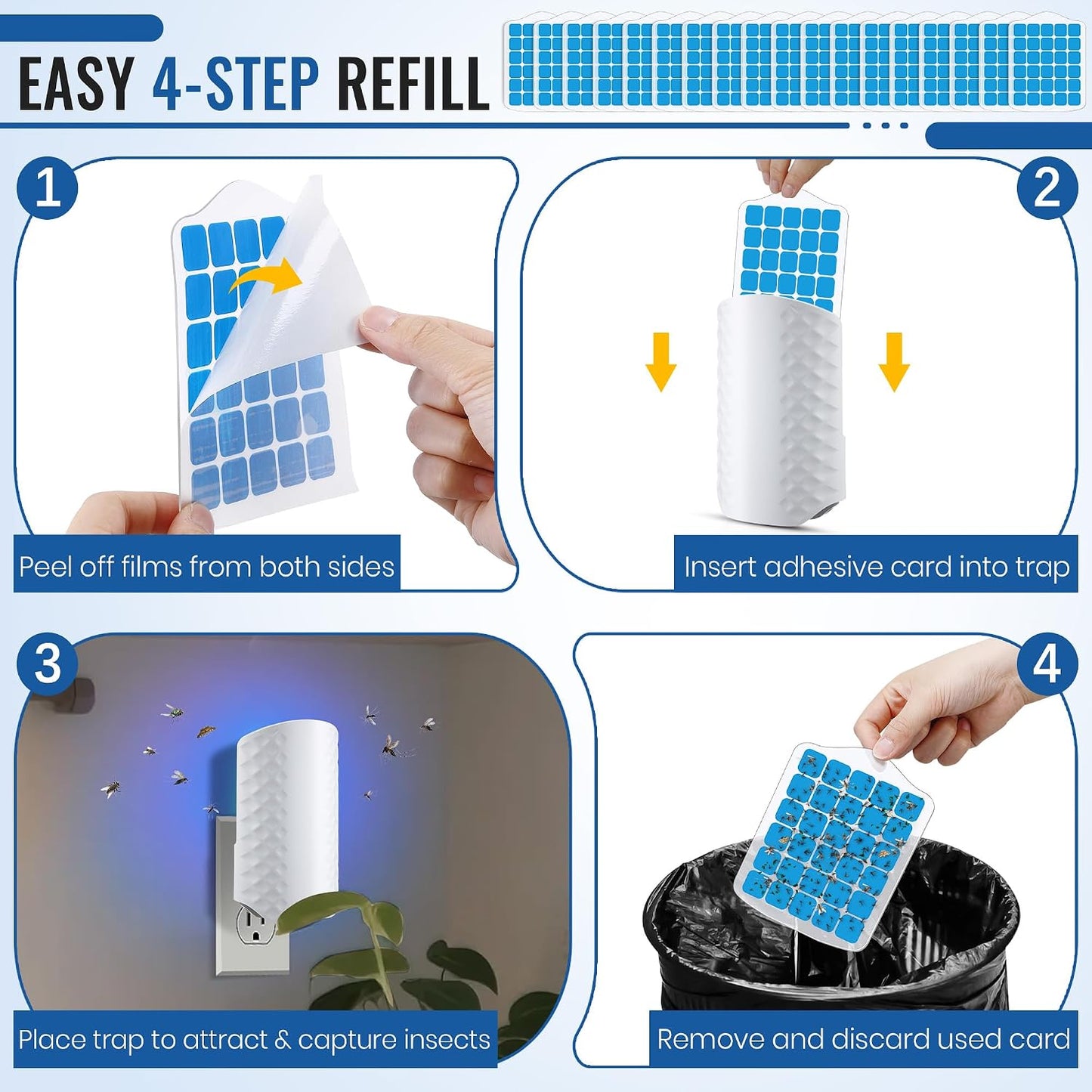 20 Pack Fly Trap Refills Compatible with WowCatch N386A Fly Trap | Double-Sided Sticky Glue Cards, Indoor Flying Insect Trap Refills, Mosquitoes, Gnats, Flies and Other Bugs
