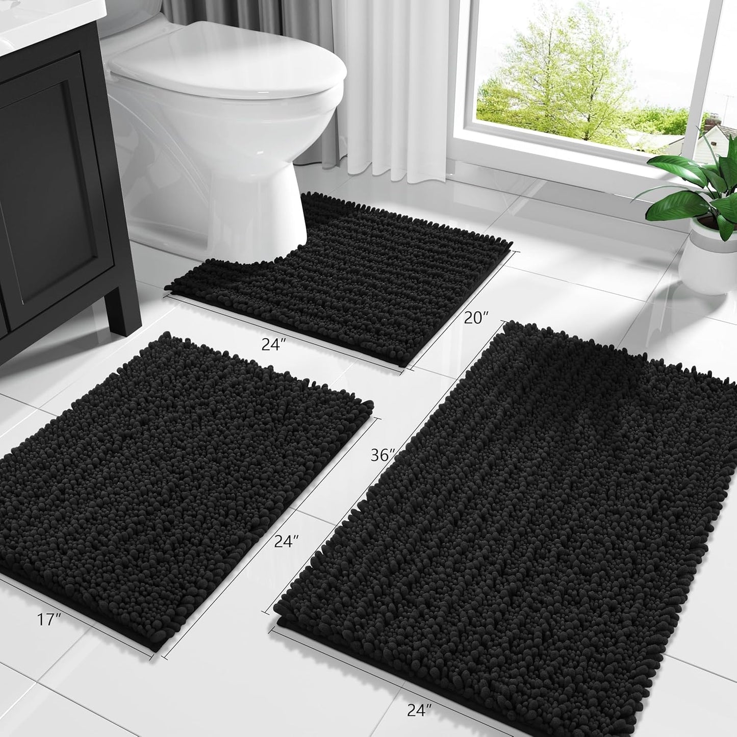 Yimobra Bathroom Rugs Non Slip Washable - Ultra Soft Absorbent Chenille Bath Mat, Quick Dry Shaggy Floor Carpet for Tub Shower, Gray Home Decor Accessories, 24x17 Inch