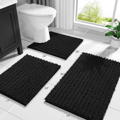 Yimobra Bathroom Rugs Non Slip Washable - Ultra Soft Absorbent Chenille Bath Mat, Quick Dry Shaggy Floor Carpet for Tub Shower, Gray Home Decor Accessories, 24x17 Inch