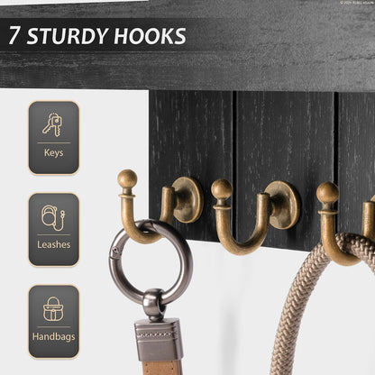 Rebee Vision Decorative Key Holder Wall Mount - Rustic Key Holder for Wall with Shelf and Mail Organizer for Living Room Decor - Home Essentials for Home Improvement (Brown, 3.54" x 10" x 7.28")