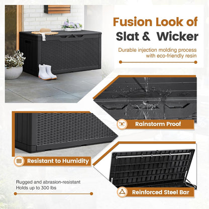 Greesum 110 Gallon Outdoor Storage Box with Lockable Lid, All-Weather for Patio Furniture, Pool Supplies & Garden Tools, Waterproof, UV-Resistant Large Deck Box, Dark Black