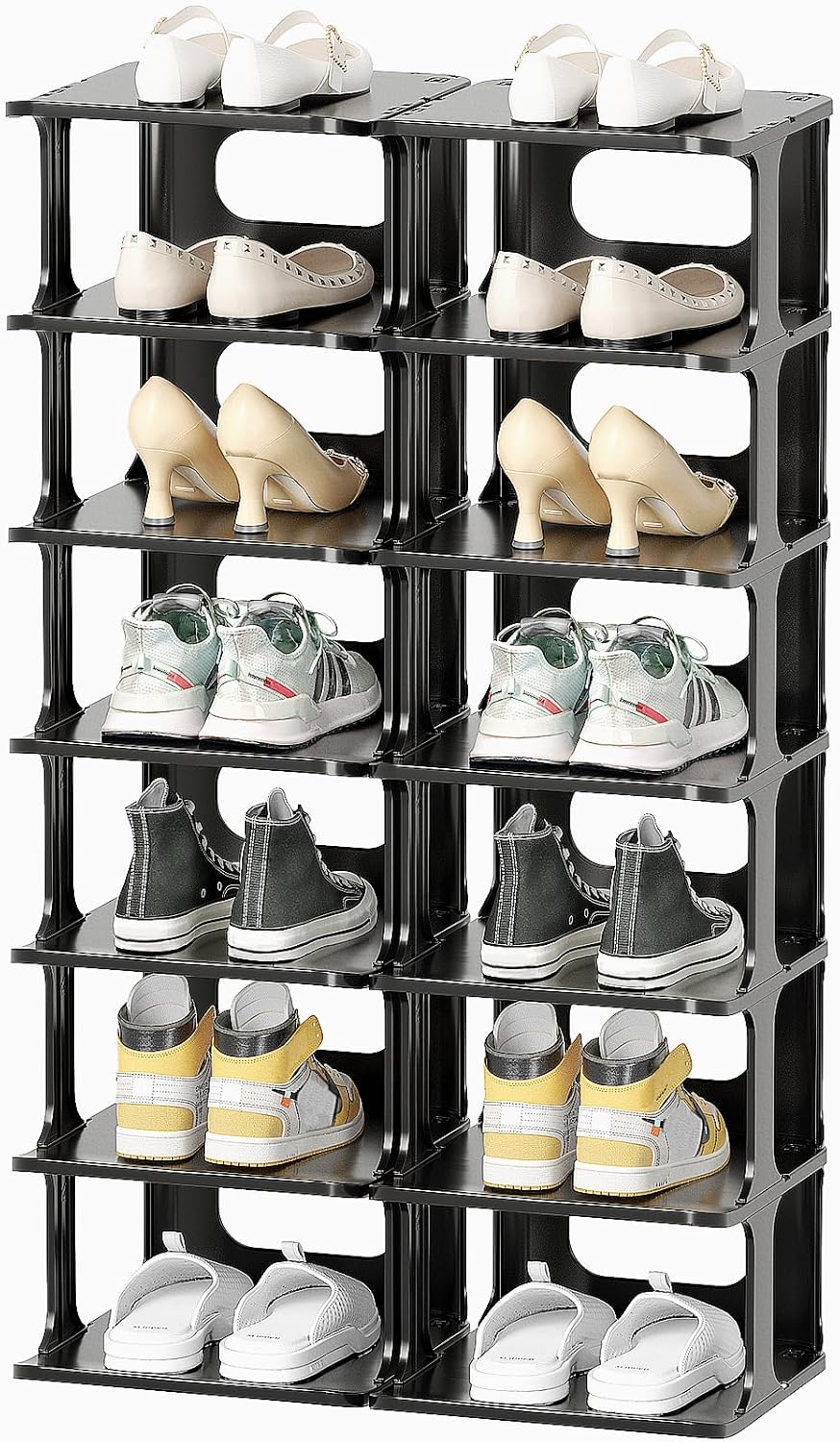 HAIXIN Vertical Narrow Tall Shoe Rack for Front Door Entrance, 7-Tier Sturdy Stackable Shoe Rack Organizer for Closet Entryway, Corner Shoe Storage Shelf Shoe Cubby
