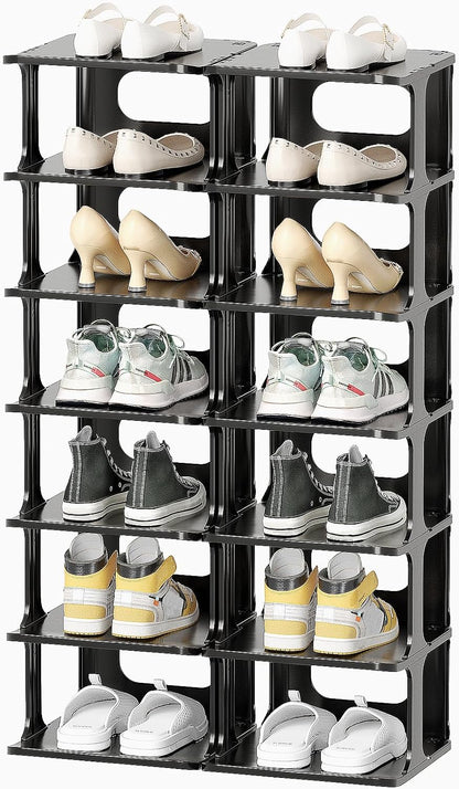 HAIXIN Vertical Narrow Tall Shoe Rack for Front Door Entrance, 7-Tier Sturdy Stackable Shoe Rack Organizer for Closet Entryway, Corner Shoe Storage Shelf Shoe Cubby