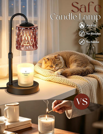 Briever Dimmable Candle Warmer Lamp with Timer, Height Adjustable Electric Candle Wax Warmer, Christmas Birthday Gifts for Women Mom, House Warming Gifts New Home Room Decor, Walnut Solid Wood Base