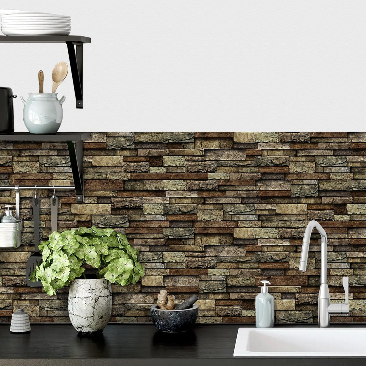 36 Sheets of Self Adhesive Marble Tile Wall Tiles Vinyl Sticker | 9.68 x 4.72in Water Resistant, Easy to Stick and Peel off, Suitable for DIY Decoration on Ceilings and Walls (Black)
