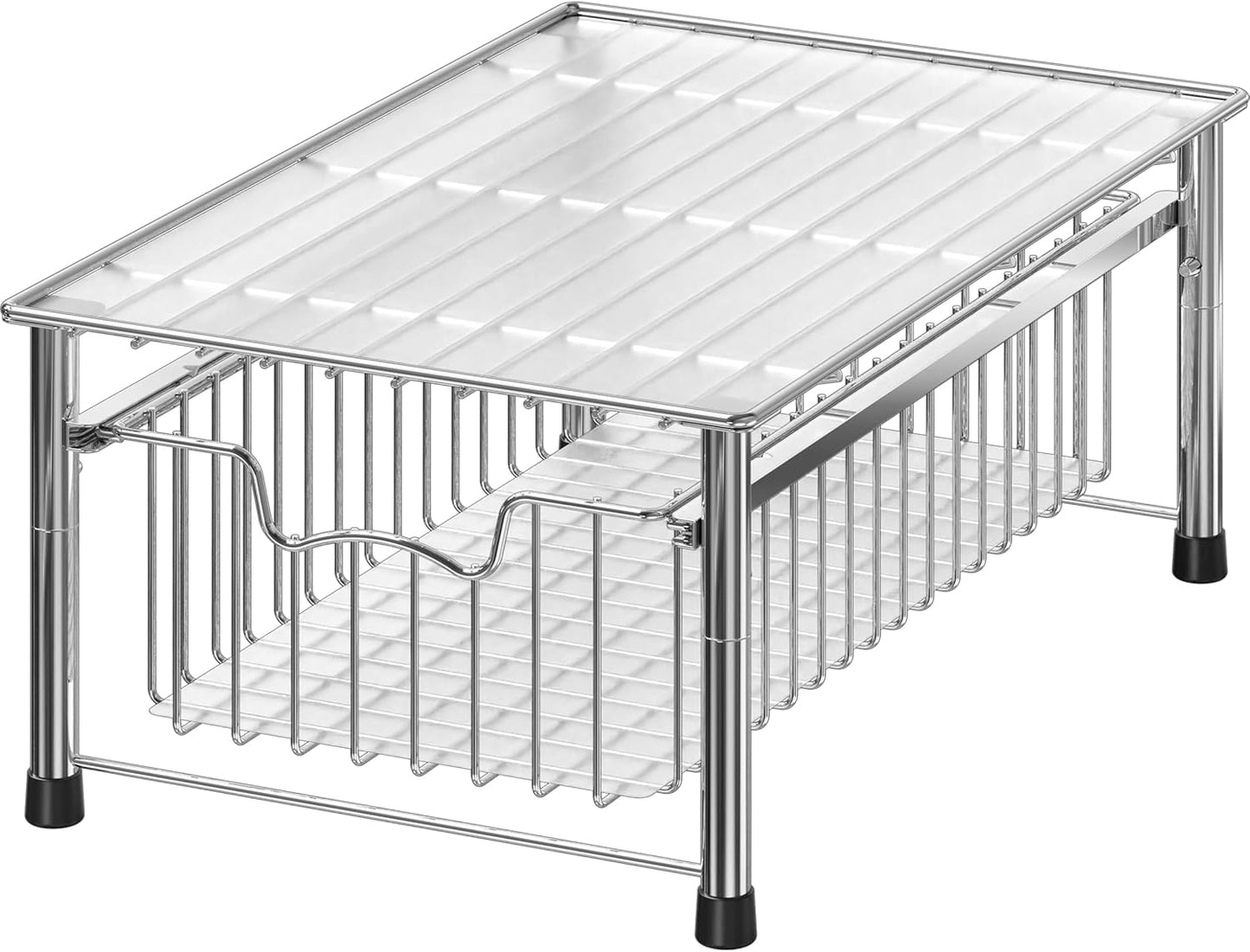 Simple Houseware Stackable 2 Tier Sliding Basket Organizer Drawer, Chrome