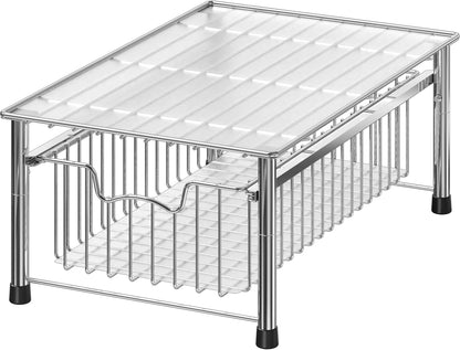 Simple Houseware Stackable 2 Tier Sliding Basket Organizer Drawer, Chrome