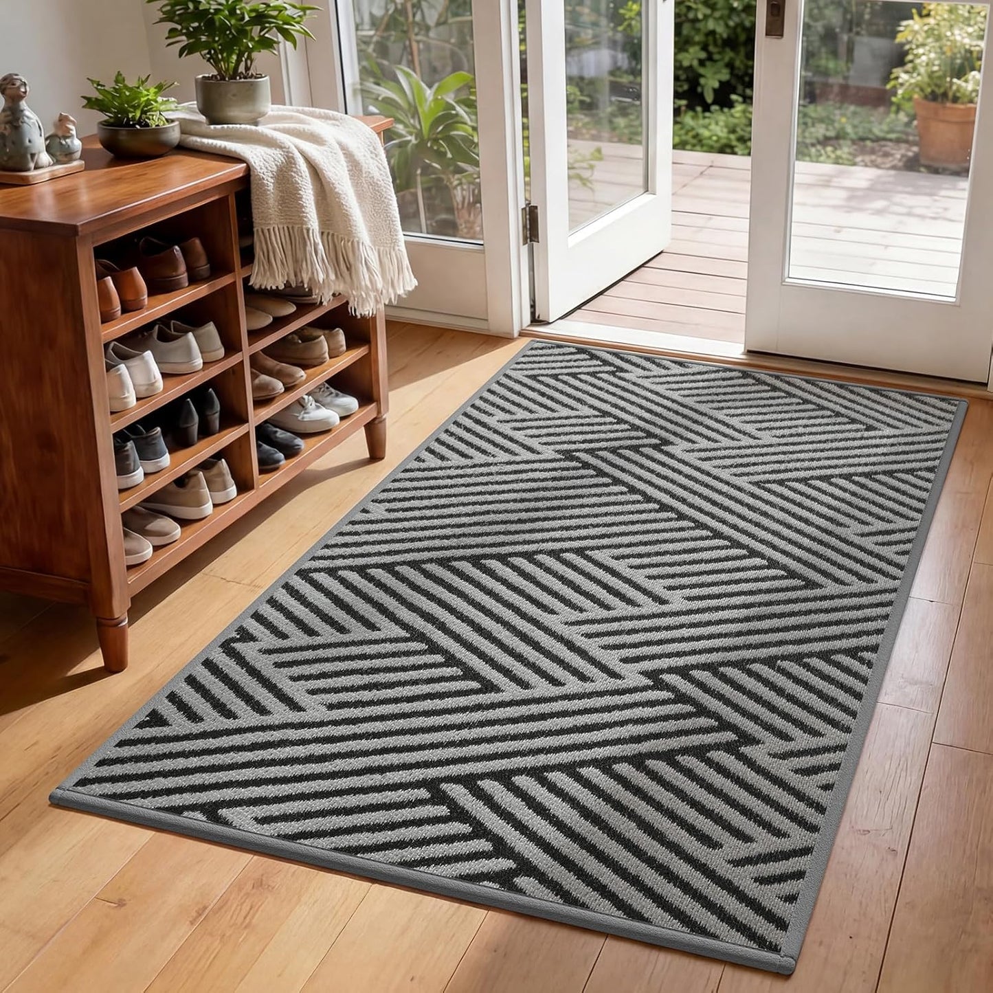 Door Mat Indoor Outside Entrance 17"x30", Low-Profile Non Slip Outdoor Inside Doormat Entryway Mat, Dirt Resistant Absorbent Front Porch Welcome Entry Mats, Washable Easy Clean, Brown