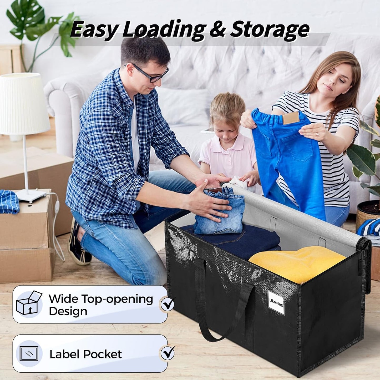 8 Pack Extra Large Heavy Duty Moving Bags, Clear Storage Bins with Lids, Reinforced Handles & Heavy-Duty Zippers Moving Boxes Storage Bags Totes for Clothes Packing, Dorms, College Supplies, Clear