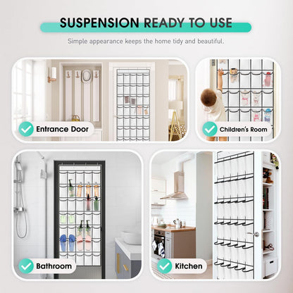 WVM Over the Door Shoe Organizer with 35 Breathable Mesh Pockets, Hanging Shoe Organizer for Door with 4 Metal Hooks, Large Capacity Closet Storage for Shoes, Accessories, Grey