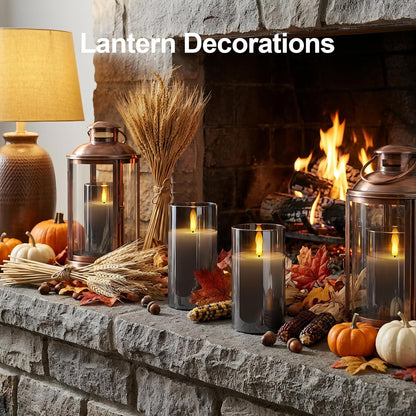 5plots Glass Battery Operated White Flameless Candles with Remote Timer, 3D Wick Real Wax Pillar Led Candles Warm Flickering Light for Indoor Home, Halloween, Christmas Decor, Set of 3, D3 x H4 5" 6"