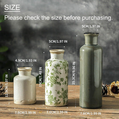 Ceramic Vase Set of 3, Neutral Flower Vases Home Decor, Pottery Rustic Farmhouse Decorative Vases Modern Decor for Table Mantel Entryway Bookshelf Living Room Kitchen Bedroom - Brown