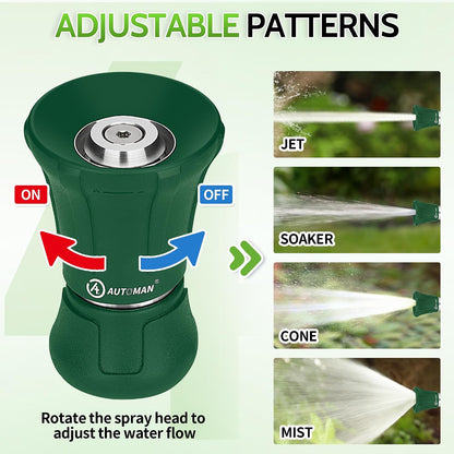 AUTOMAN Garden Hose Nozzle Heavy Duty, Fireman Hose Nozzle, High Pressure Water Hose Sprayer Nozzle, Adjustable Spray Nozzles for Washing Car, Cleaning Ground, Watering Plants, Showing Pets