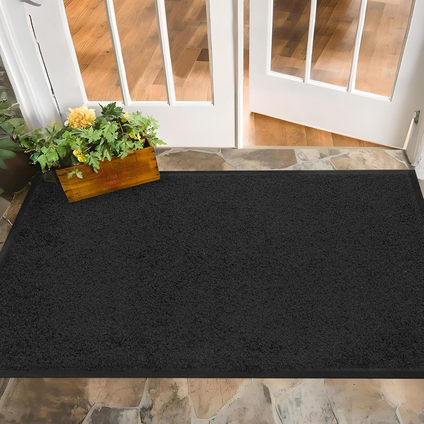 Mibao Front Door Mat, Dirt Trapper Welcome Mat for Outdoor Indoor, Non-Slip Waterproof Doormat, Durable Machine Washable Low Profile Entry Rug for Back Door Outside Patio Porch, 29.5" x 17", Grey