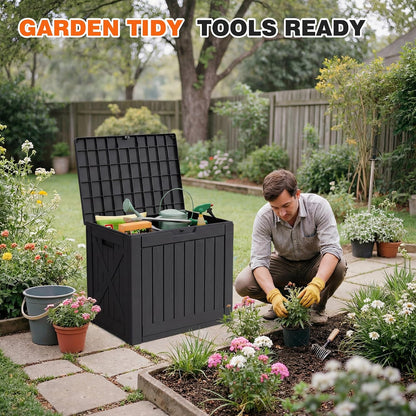 32 Gallon Deck Box Outdoor Indoor Waterproof Storage Box for Patio Furniture, Pool Accessories, Garden Tools, and Cushion Storage, Black