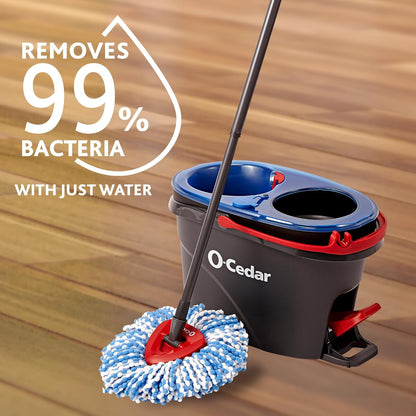 O-Cedar RinseClean Spin Mop & Bucket System + 2 Extra Mop Heads | Clean with Water | Removes 99% of Bacteria