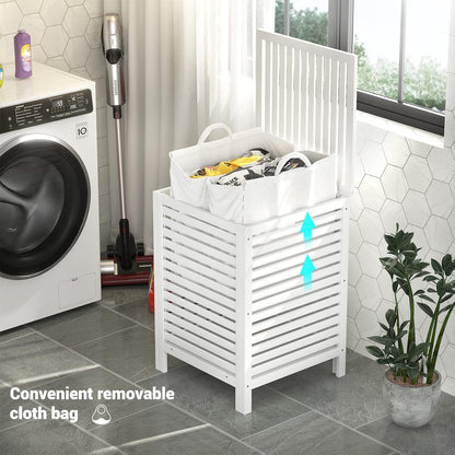 Homykic Bamboo Laundry Hamper with Lid, 120L Large Clothes Laundry Sorter with Removable 2-Section Liner Bag, Raised Laundry Basket Organizer for Clothing, Bathroom, Bedroom, Laundry Room, Natural