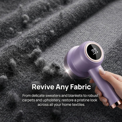 Rechargeable Lint Remover, Fabric Shaver, 6 Leaf Blades, Digital LED Display, Remove Pilling for Clothes, Furniture, Sweater, Sofa, Blanket (Purple)