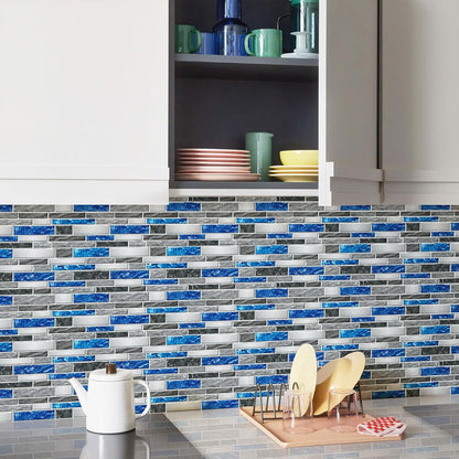 10 Sheets Peel and Stick Backsplash, Peel and Stick Tiles, Marble Look Wall Tiles Backsplash for Kitchen and Bathroom, Livingroom, 12”x12”,Blue&Grey