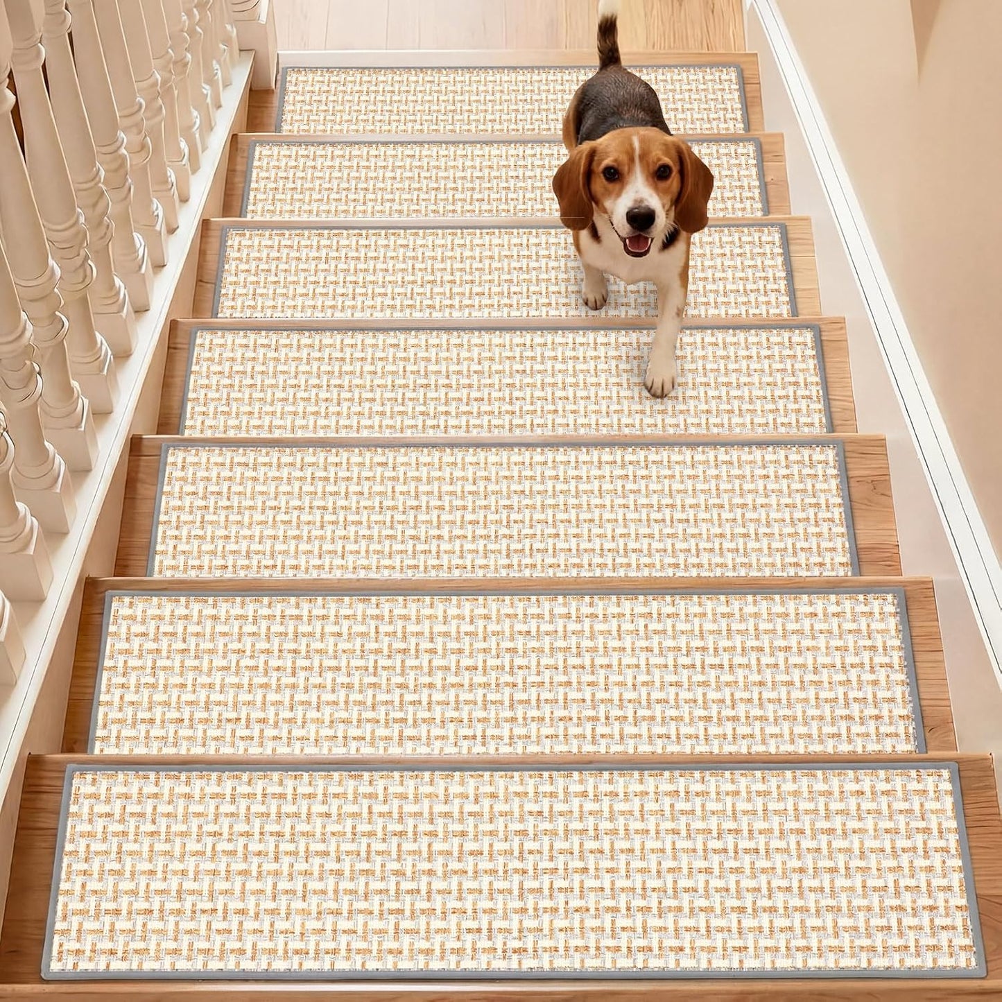 Dunzy 15 Pack Neutral Stair Treads for Wooden Step Self-adhesive Woven Stair Treads Indoor 8x30'' Non-slip Step Carpet Machine Washable Runner Safety Rug Mat for Carpet Elders Pets(Black Coffee Color)