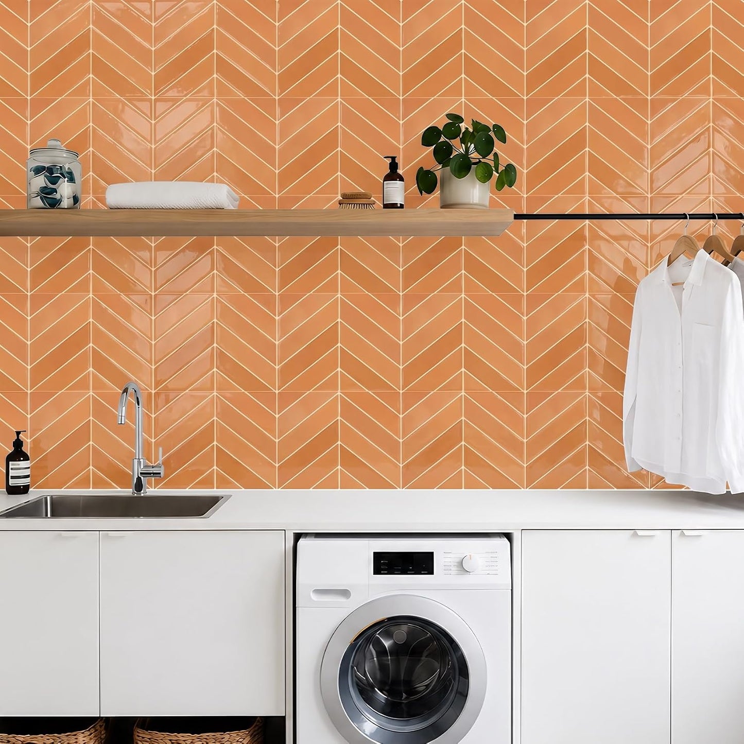 STICKGOO 10 Sheets Thicker Herringbone Peel and Stick Backsplash, 12.6”×9.7” Stick on Wall Tiles, Self Adhesive Tile Sticker for Kitchen Backsplash and Bathroom, White with Grey Grout