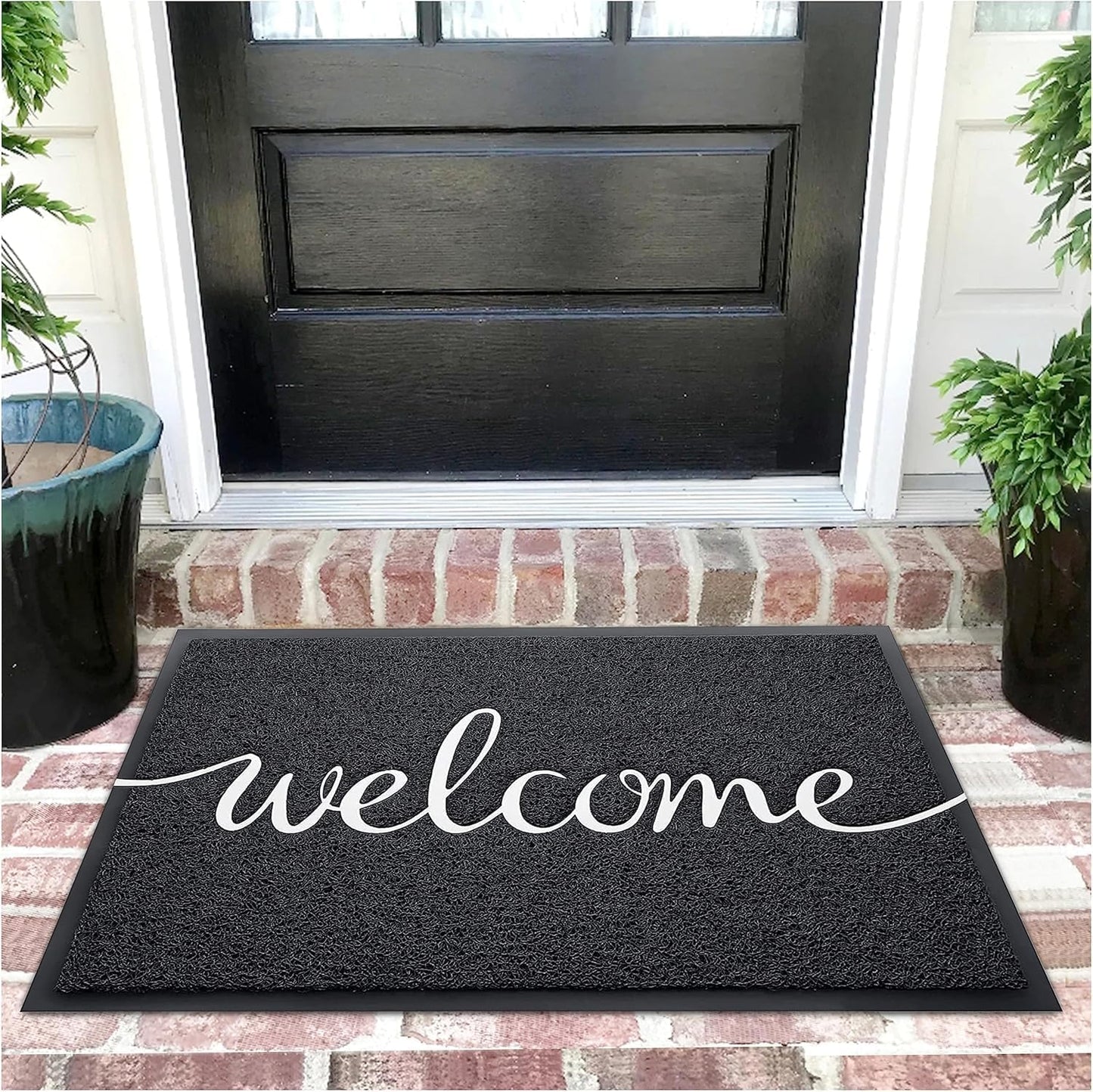 EARTHALL Door Mat Outside Inside Home Doormat, 30"x17.5", Durable Floor Mat Non Slip Mat Ultra Absorb Mud Easy Clean Front Doormat for Garage, Entryway, Patio, High Traffic Areas, Black