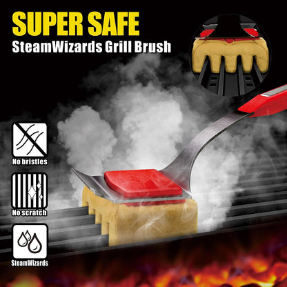 GRILLART Grill Brush Bristle Free. SteamWizards BBQ Replaceable Cleaning Head, Unique Seamless-Fit Scraper Tool for Cast Iron/Stainless-Steel Grates, Safe Barbecue Grill Cleaner-Red