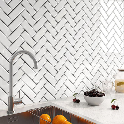 FunStick White Herringbone Peel and Stick Backsplash for Kitchen 12"x12" Peel and Stick on Backsplash Tile Stickers Self Adhesive Wall Tiles for Kitchen Bathroom Shower RV Waterproof Back Splash 5 Pcs
