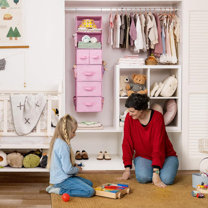 GRANNY SAYS Hanging Closet Organizer 6 Shelves, Closet Organizers and Storage with 5 Drawers, 6 Side Pockets Closet Hanging Organizer, Hanging Storage Organizer for Closet, Baby Clothes, Gray